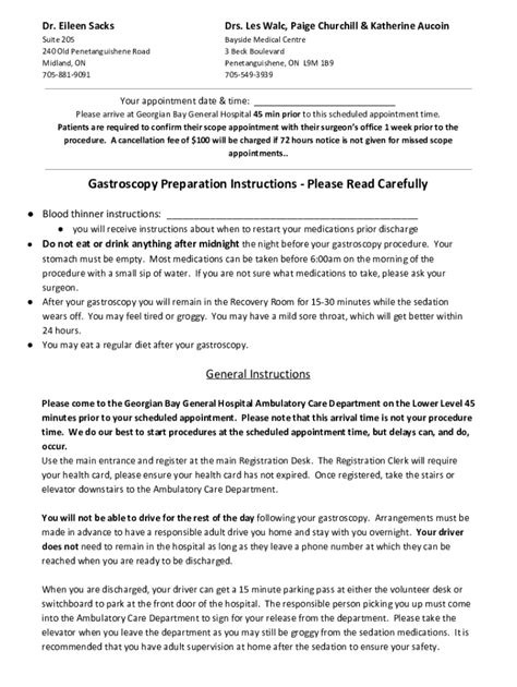 Fillable Online Gastroscopy Preparation Instructions - Please Read ...