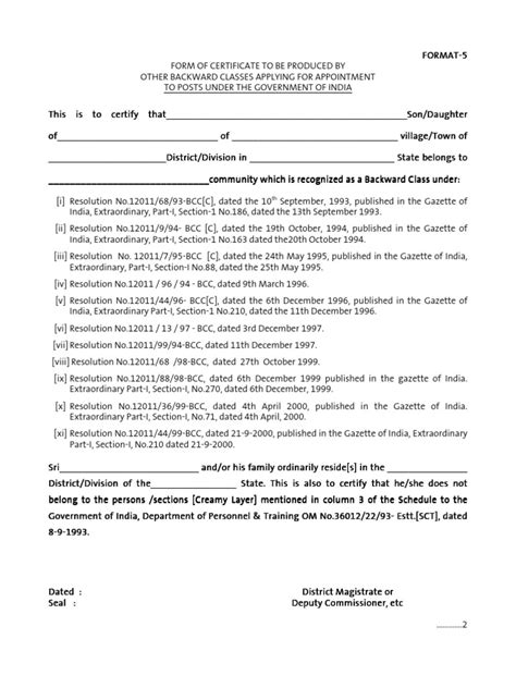 Format-5 - OBC Caste Certificate.pdf | Magistrate | Government Of India