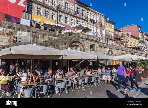 Restaurant in Ribeira district Douro River waterfront in Porto, second largest city in Portugal ...