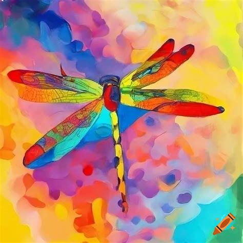 Colorful cubism painting of a dragonfly