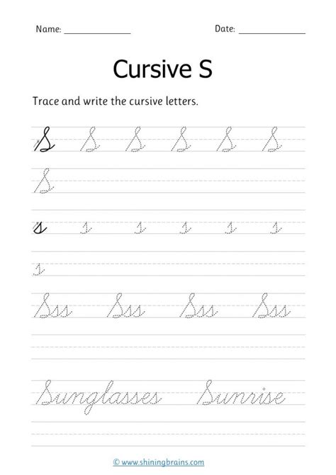 Cursive s - Free cursive writing worksheets for small and capital s