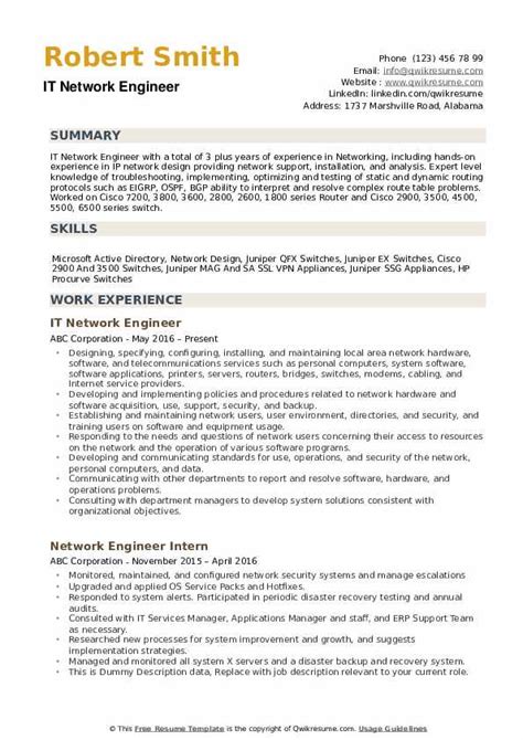 Network Engineer Resume Samples | QwikResume