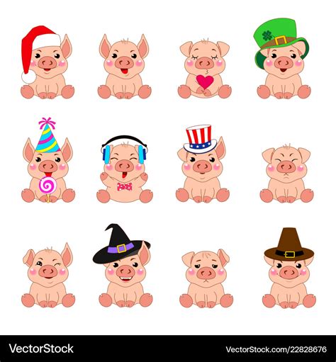 Emotions cartoons pigs Royalty Free Vector Image