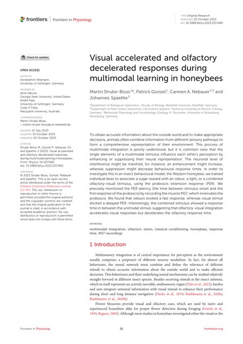 (PDF) Visual accelerated and olfactory decelerated responses during multimodal learning in honeybees