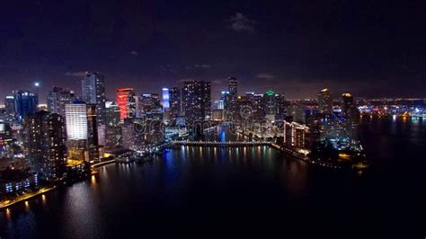 Downtown Miami Aerial Night Skyline Stock Image - Image of night ...