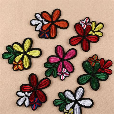 DIY Patches Stickers Colorful Flowers Iron on Embroidered Patch Sew on ...