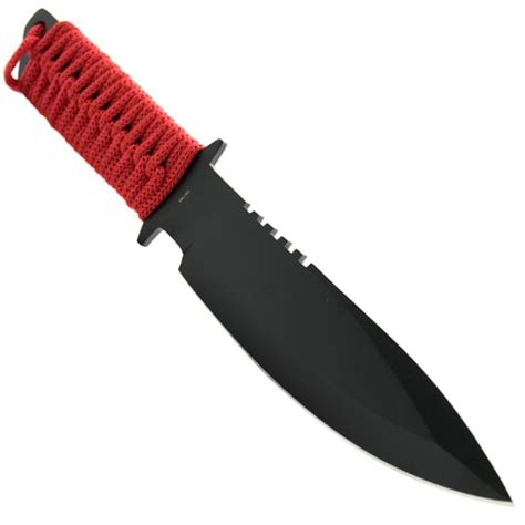 Military Night Hunter Hunting Knife Red Para-cord Wrapped Handle Full Tang