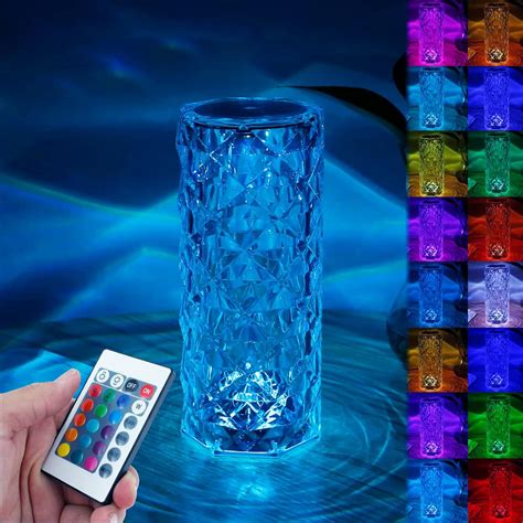 Crystal Lamp, Rose Diamond Table Lamp, 16 Colors RGB with Touch and ...