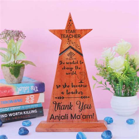 Star Teacher Wooden Trophy & Award | Best Teacher Gifts | Teachers Day - woodgeekstore