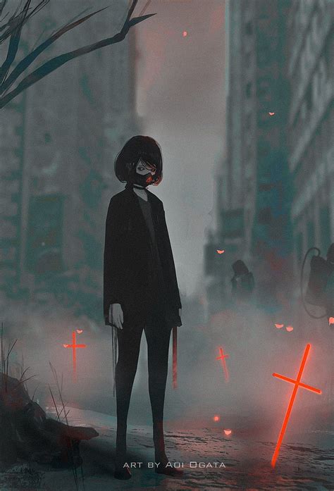 Anime boy, gas mask, red eyes, black hair, hoodie, Anime, HD wallpaper | Peakpx