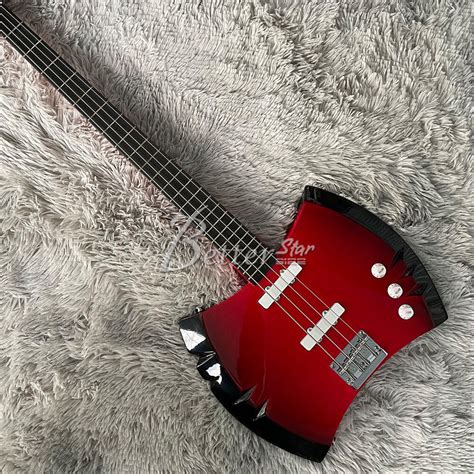 4 String Bass Guitar Red Marceline Electric Guitar Axe Shape Chrome Hardware | eBay