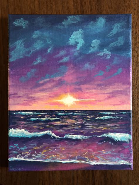 Ocean Sunset acrylic painting 8x10 | Art inspiration painting, Sunset ...