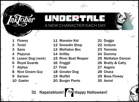 Undertale INKtober Prompts by peetcooper on DeviantArt