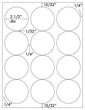 1,200 White 2-1/2" Diameter Round Laser ONLY Glossy Labels, 100 Sheets ...