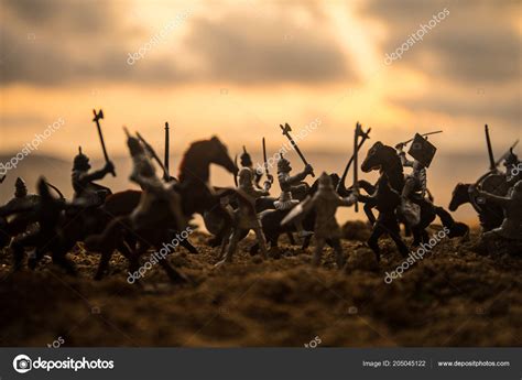 Medieval Battle Scene Cavalry Infantry Silhouettes Figures Separate Objects Fight Stock Photo by ...