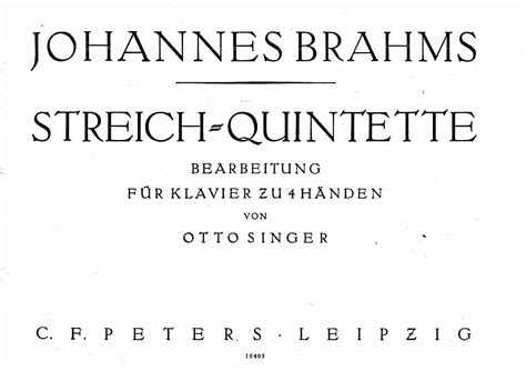 Brahms, Johannes - String Quintet No.1, Op.88 - arr. Piano 4 hands ...