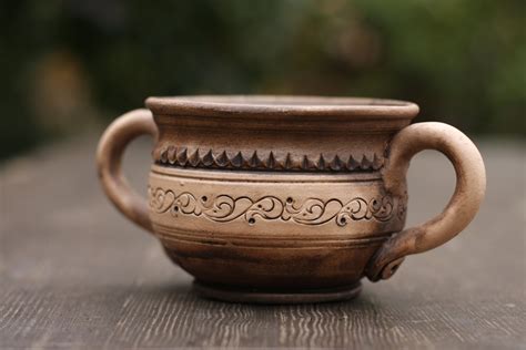Ceramic soup mug Redware soup mug Handmade soup mug Art