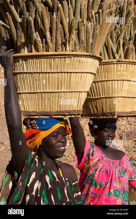 Mali, Near Bandiagara, Dogon Country, Songho Dogon Village, Women ...