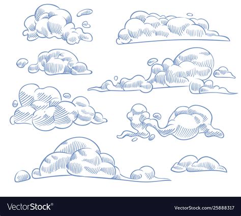 Sketch clouds curled cloudy sky drawing texture Vector Image