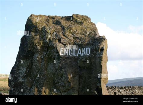 Boundary stone on England and Scotland Border at Carter Bar south of Jedburgh Cheviot Hills main ...