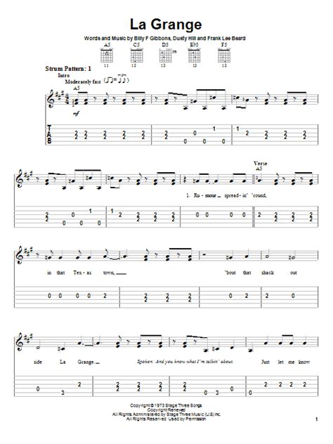 La Grange sheet music by ZZ Top (Easy Guitar Tab – 23176)