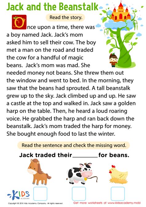 Jack And The Beanstalk Worksheets Kindergarten - Worksheets For ...