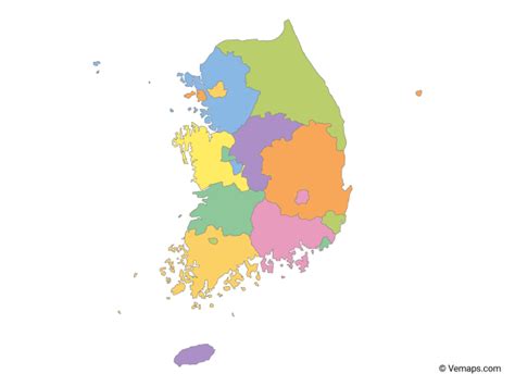 Multicolor Map of South Korea with Provinces | Free Vector Maps | Korea map, Map vector, Map