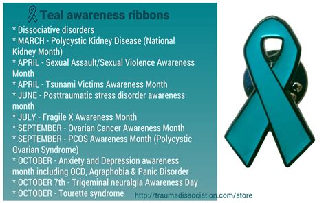 Teal ribbon lapel pin: PTSD, Anxiety, Dissociative Disorders, Sexual Assault, Ovarian Cancer and ...