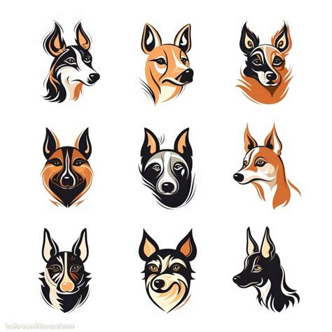 Premium AI Image | Ten Types Of Eastern Brushwork Dog Head Logos In Orange And Blac