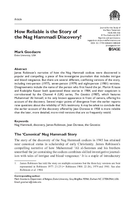 (PDF) How reliable is the story of the Nag Hammadi discovery? | Mark ...