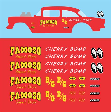 Hot wheels 1/64 Water Slide Decals ' FAMOSO SPEED SHOP ' 55 Chevy Gasser 003 | eBay