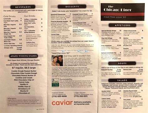 The Chicago Diner Menu (Scanned Menu With Prices)