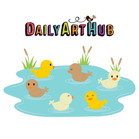 Ducklings Swimming In The Pond Clip Art Set – Daily Art Hub // Graphics ...