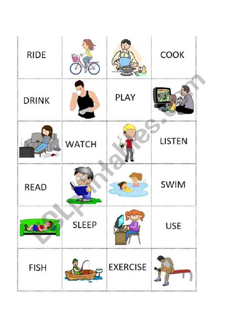 verbs memory game, action verbs, action words, verbs, activities - ESL ...