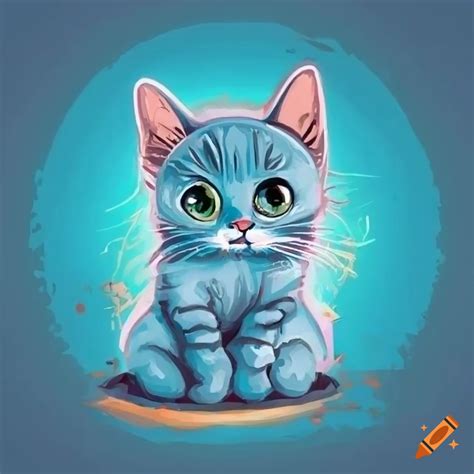 A cute blue kitten in the sky graffiti style drawing