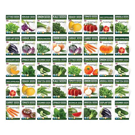 Purely Organic Vegetable Seed Variety Pack (40 USDA Organic, Heirloom ...