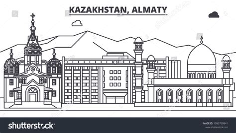 Kazakhstan Almaty Line Skyline Vector Illustration Stock Vector ...