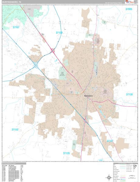 Murfreesboro Tennessee Wall Map (Premium Style) by MarketMAPS - MapSales