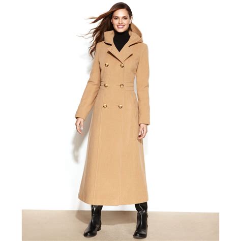 Anne klein Double-Breasted Wool-Blend Hooded Maxi Coat in Beige (Camel ...