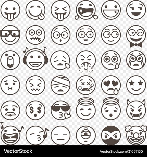 Outlined black and white emoji set 2 Royalty Free Vector