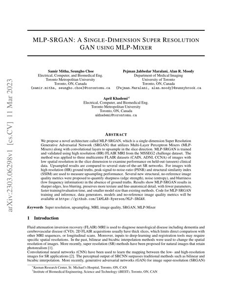 (PDF) MLP-SRGAN: A Single-Dimension Super Resolution GAN using MLP-Mixer