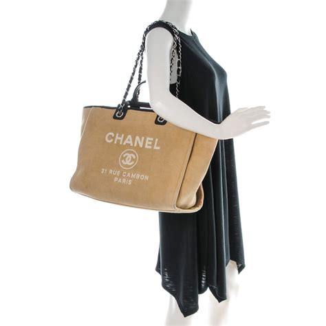 CHANEL Canvas Large Deauville Tote Beige Black 151106