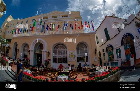 April 24 2022- Anacapri Italy restaurants full of tourists on the main ...