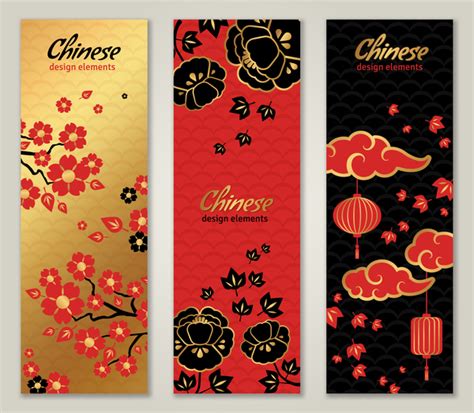 3 chinese styles vertical banner vector free download