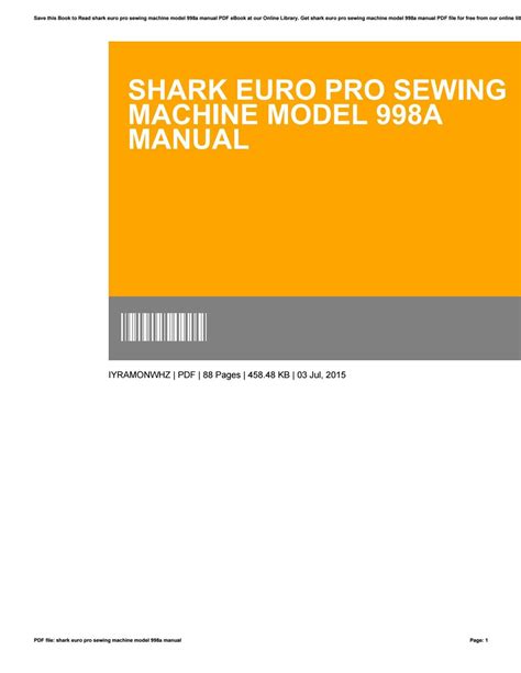 Shark euro pro sewing machine model 998a manual by FrankNorfleet2187 ...