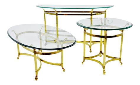 Vintage Maison Jansen Style Brass & Glass Living Room Tables - Set of 3 on Chairish.com | Glass ...