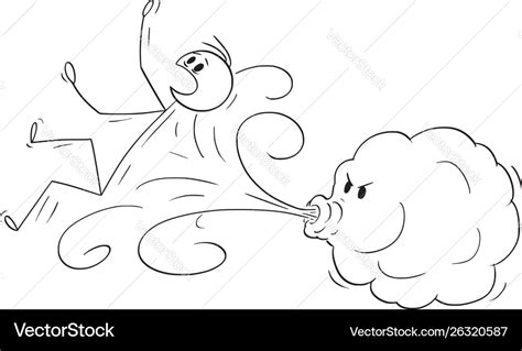 Cartoon wind blowing a man away Royalty Free Vector Image