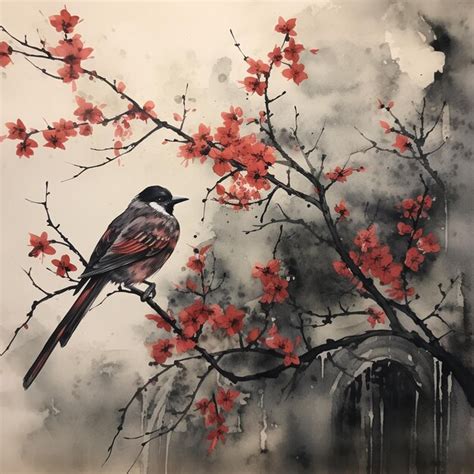 Premium AI Image | Traditional Japanese Ink Wash Animal Painting