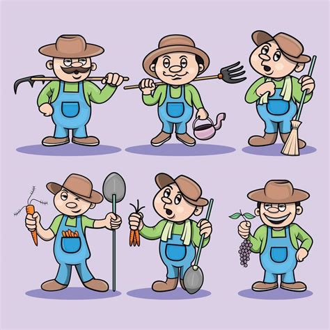 set of cute farmer cartoon character 9010419 Vector Art at Vecteezy