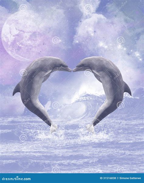 Dolphins Kisses stock illustration. Image of moon, dolphins - 31516838